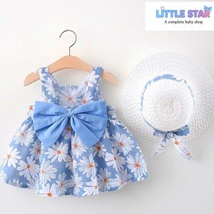 Mixed cotton frock with cute hat- 005