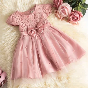Dusty pink frock with pearl design