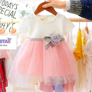 White-pink frock with grey flower