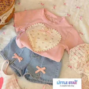 Denim pant with heart design tops